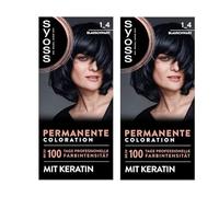 SYOSS Coloration 1_4 Blue Black (2 x 115 ml), Permanent Colouration with Keratin Gives up to 100 Days of Professional Colour Intensity, 100% Grey Coverage