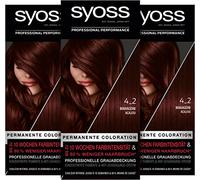 Syoss Colour Coloration 4_2 Mahogany Level 3 (3 x 115 ml), Permanent Colouration for up to 10 Weeks of Colour Intensity and 70% Less Hair Breakage*