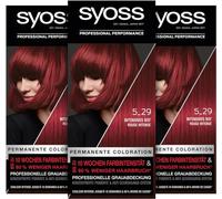 Syoss Colour Coloration 5_29 Intensive Red Level 3 (3 x 115 ml), Permanent Colouration for up to 10 Weeks of Colour Intensity and 70% Less Hair Breakage*