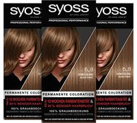 Syoss Colour Coloration 6_8 Dark Blonde Level 3 (3 x 115 ml), Permanent Colouration for up to 10 Weeks of Colour Intensity and 70% Less Hair Breakage*
