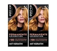 Syoss Colour Colour 8_7 Honey Blonde Level 3 (2 x 115 ml), Permanent Colour 70% Less Hair Breaking
