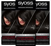 Syoss Syoss Color Coloration 1_1 Black Level 3 (3 x 115 ml), Permanent Hair Colour for Up to 10 Weeks of Colour Intensity and 80% Less Hair Breakage
