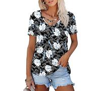 syoss Women's Casual Summer V-Neck Short Sleeve Tunic Top Criss Cross Comfort Blouse Shirts, 1-short-white Lily, L