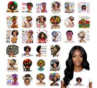 SYOUACEND DTF Transfers Ready to Press, 30 Sheets 18x18cm Large Iron On Transfers for T-Shirts & Hoodies, Christian Inspirational Vinyl, Black Queen Affirmation Iron On Decals