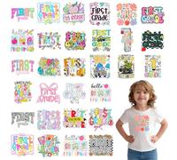 SYOUACEND First Grade Shirt Iron On Transfers, 30 Sheets DTF Transfers Ready to Press, Hello 1st Grade Here I Come Decals, Back to School Custom Vinyl, First Day Celebration