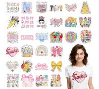 SYOUACEND Teacher Iron On Transfers, 30 Sheets Cute School Apple Pencil DTF Transfers Ready to Press, Favorite Teacher Strong Victorious Beautiful, Thank You Gift for Educators, DIY Shirt & Craft