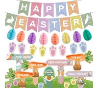 Syoulin-24pcs easter egg hunt kit,easter decorations home, Easter Banner, Easter Bunting,Paper Easter Decorations Home,For Easter garden decoration, Easter party game supplies