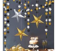 Syoulin Elegant Black & Gold Party Decorations Kit - Hanging Stars Garland for Birthday Boy/Girl, Graduation, Christmas, New Year, Wedding, Balloon Arch Backdrop (20 Pieces)
