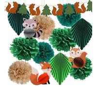 Syoulin Garden Party Decorations - Green & Neutral Baby Shower & Birthday Party Decorations - Jungle & Forest Theme - 13pc Set