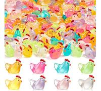 SYOZPXY 64PCS Luminous Mini Chicken Figurines, 8 Colors Tiny Chickens Resin Miniature Animals Glow in The Dark for Dollhouse, Micro Landscape, DIY, Home Outdoor Party Decor