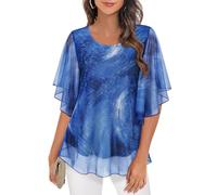 Syphiby Ladies Tunic Tops 3/4 Sleeve Double Layered Elegant Floral Chiffon Blouses for Women UK Summer & Fall Wear