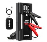 SYPOM 4000A Peak 12V Portable Car Jump Starter Power Pack | Starts all gas & 10L diesel, up to 70 jumps, LCD display, dual USB power bank, 1000LM 3-mode flashlight, EVA case