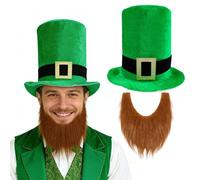 SYQBR Gold Buckle Green Top Hat with Beard for St. Patrick's Day Velvet Leprechaun Hat for Adults, St Patricks Hat Funny Saint Paddys Day Irish Party Favor Costume Accessories