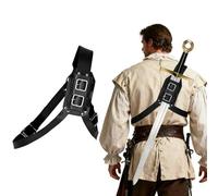 SYQBR Medieval Sword Holder for Back Strap Frog Shoulder Belt Adjustable Leather Sheath Holster Renaissance Priate Viking Knight Vintage Cosplay Accessory(Black)