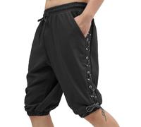 SYQBR Men's Medieval Pirate Cotton and Linen Shorts, Breathable Fabric, Retro Design, for Theme Party, Costume Play, Black, Large
