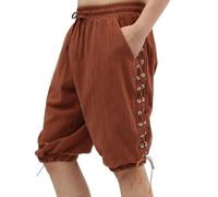 SYQBR Men's Medieval Pirate Cotton and Linen Shorts, Breathable Fabric, Retro Design, for Theme Party, Costume Play, Brown, Large