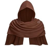 SYQBR Post Apocalyptic Shawl with Hood, Medieval Hooded Scarf Cowl Men for Retro Viking Shaman Rogue Renaissance Costume, Brown, Uniform Size