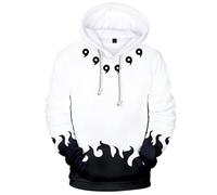 Syqiya Anime Pullover with Hood 3D Print Streetwear Uzumaki Ninetales Cosplay Costume Men Women Unisex H Style White XXL (Chest 116 cm)