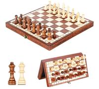 Syrace Magnetic Chess Set Board Games Age 12+, Wooden Folding Hand Crafted Portable Travel Chess Board Game Sets with Game Pieces & Storage Slots For 2 players