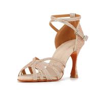 Syrads Dance Shoes for Womens Ballroom Salsa Latin Open Toe Dancing Shoes for Social Beginner Party Wedding Performance,Gold 9cm heel,5 UK