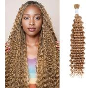 Syrenlore Honey Blonde Braiding Hair Curly Human Hair for Knotless Boho Braids 27" 24" 100g Full Bulk Deep Wave 100% Human Hair No Wefts 12A Unprocessed Boho Curly Blonde