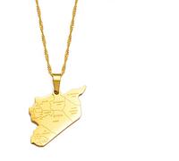 Syria Map With City Name Pendant Necklace Syria Stainless Steel Pendant Necklace, 45 cm, Copper, Agate