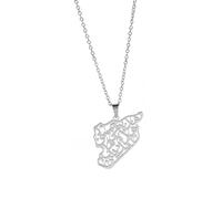Syria Outline Map Pendant Necklace Ethnic Styles Hip Hop Charm Neckchain Stainless Steel Jewelry For Daily Wear Or Gifts Commemorative Necklace