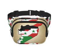 Syrian Arab Republic flag Map01 print Cute Large Black Fanny Packs for Women Cross Body Waist Bag Nylon Fashionable Fanny Pack, Black, One Size