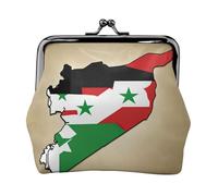 Syrian Arab Republic flag Map01 small makeup bag for purse,kiss lock bank card storage bag retro compact multifunctional change bag, Black, One Size, Art Deco