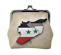Syrian Arab Republic flag Map02 small makeup bag for purse,kiss lock bank card storage bag retro compact multifunctional change bag, Black, One Size, Art Deco