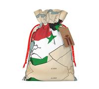 Syrian Arab Republic Flag Map03 Print Christmas Burlap Gift Bag With Drawstring, Present Small Favor Pouch For Birthday Parties-S Size