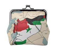 Syrian Arab Republic flag map03 small makeup bag for purse,kiss lock bank card storage bag retro compact multifunctional change bag, Black, One Size, Art Deco