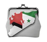 Syrian Arab Republic flag Map04 small makeup bag for purse,kiss lock bank card storage bag retro compact multifunctional change bag, Black, One Size, Art Deco