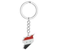 Syrian Flag Keychain Syria Map Flag Pendant Keyrings Stainless Steel Car Keys Holder Purse Bag Charm Men Women Jewelry, Silver, Normal