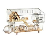 Syrian Hamster Cage, 2 Tier Transparent Acrylic Structure - Hamster Habitat | Indoor Home Observation, Pet Shop, Outdoor Play Area
