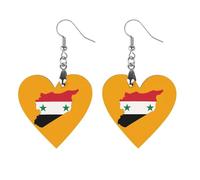 Syrian Map Flag Wooden Earrings Pendants Lightweight Wood Drop Charms Statement Jewelry Gifts for Women Apricot Shaped