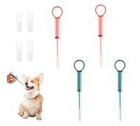 Syringe for Small Pet Feeding, Gentle Syringe for Liquids and Tablets, Tablet Dispenser for Cats with Soft Tip, Reusable Silicone Pusher Tablet (Red*2 + Green*2)