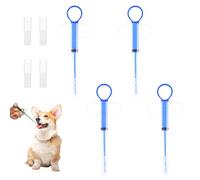 Syringe for Small Pet Feeding, Gentle Syringe for Liquids and Tablets, Tablet Dispenser for Cats with Soft Tip, Reusable Silicone Pusher Tablet (Blue*4)