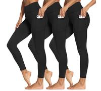 SYRINX 3 Packs Leggings with Pockets for Women, Soft High Waisted Tummy Control Gym Workout Yoga Pants (Reg & Plus Size), 3 Pack Black,black,black, Large-X-Large