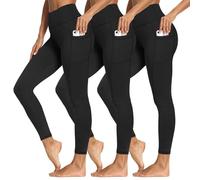 SYRINX 3 Packs Leggings with Pockets for Women, Soft High Waisted Tummy Control Gym Workout Yoga Pants (Reg & Plus Size), 3 Pack Black,black,black, Large-X-Large