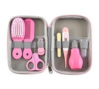 Syrisora Baby Grooming Kit, Hair Brush Nail Clipper Nose Cleaner Finger Toothbrush Scissor Manicure Kit for Newborn Care, with Zippered Organizer for Boys Girls (Pink)