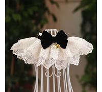 Syrisora Pet Lace Bib Collar, Cute Bow Tie Design with Soft Polyester Material, Pearl and Bell Decor, for Dog Cat Neck Decoration and Drooling Towel, Suitable for Parties Photos W (M)