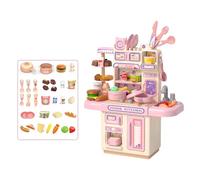 Syrisora Pretend Kitchen Counter Toy, Realistic Electronic Play Kitchen Set for Kids with Simulated Stove, Enhances Creativity and Life Skills (Pink)