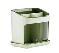 Syrisora Utensil Holder, Multi Compartment Countertop Organizer with Drain Tray and Drainage Groove, for Kitchen Storage of Chopsticks Forks Spoons (Green Transparent Green)