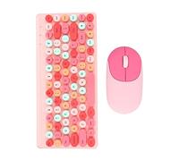 Syrisora Wireless Gaming Keyboard Mouse,USB Keyboard Mouse, Wireless Cute Mix Color 86 Keys Retro Round Concave Keycap, 1200DPI Gaming Keyboard Mouse (Pink)