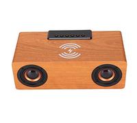 Syrisora Wooden Bluetooth Speaker Alarm Clock 10W Wireless Charging | Retro Desk Decor, MDF Cabinet with Dual Full-range Drivers, Bluetooth 5.0 for Phones and Tablets, 1200mAh Battery, Memory