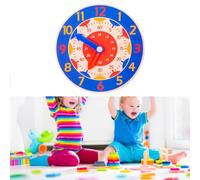 Syrisora Wooden Cognitive Clock, Educational Toy for Kids to Learn Time with Colorful Design, Teaching Aid for 4 to 6 Years Old (Blue Clock)