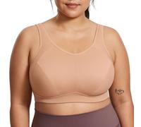 SYROKAN Sports Bras Women for Large Breasts High Impact Full Coverage High Neck No Padded Wireless Bra Barely Buff 34H