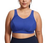 SYROKAN Sports Bras Women for Large Breasts High Impact Full Coverage High Neck No Padded Wireless Bra Waves Blue 44D