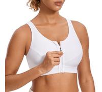 SYROKAN Women's High Impact Zipper Front Wire Free Cross Back Support Sports Bra White 42C